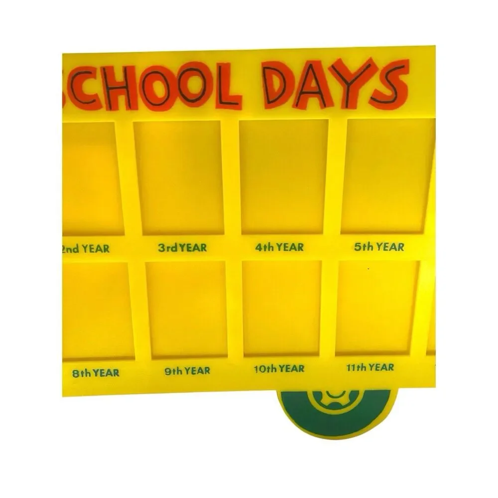 Vintage 80's Yellow Plastic School Bus K-12 Picture Frame JSNY Made In Hong Kong
